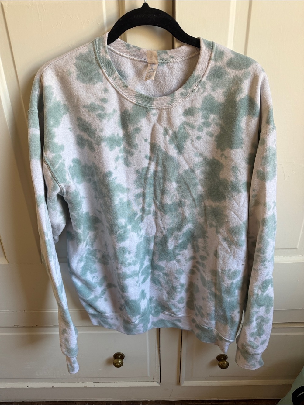 Jerzees Sage Green and White Tie-Dye Crewneck Sweatshirt